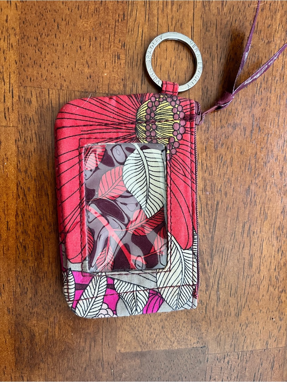 Vera Bradley Pink Floral ID Holder with Key Ring and Window